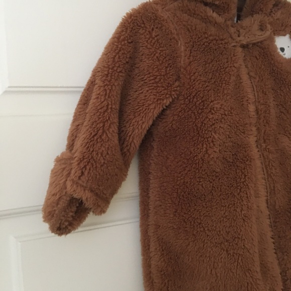 Carters 9M Infant Baby Fleece Cozy One piece Outerwear Bodysuit with Hood Brown - Picture 4 of 6